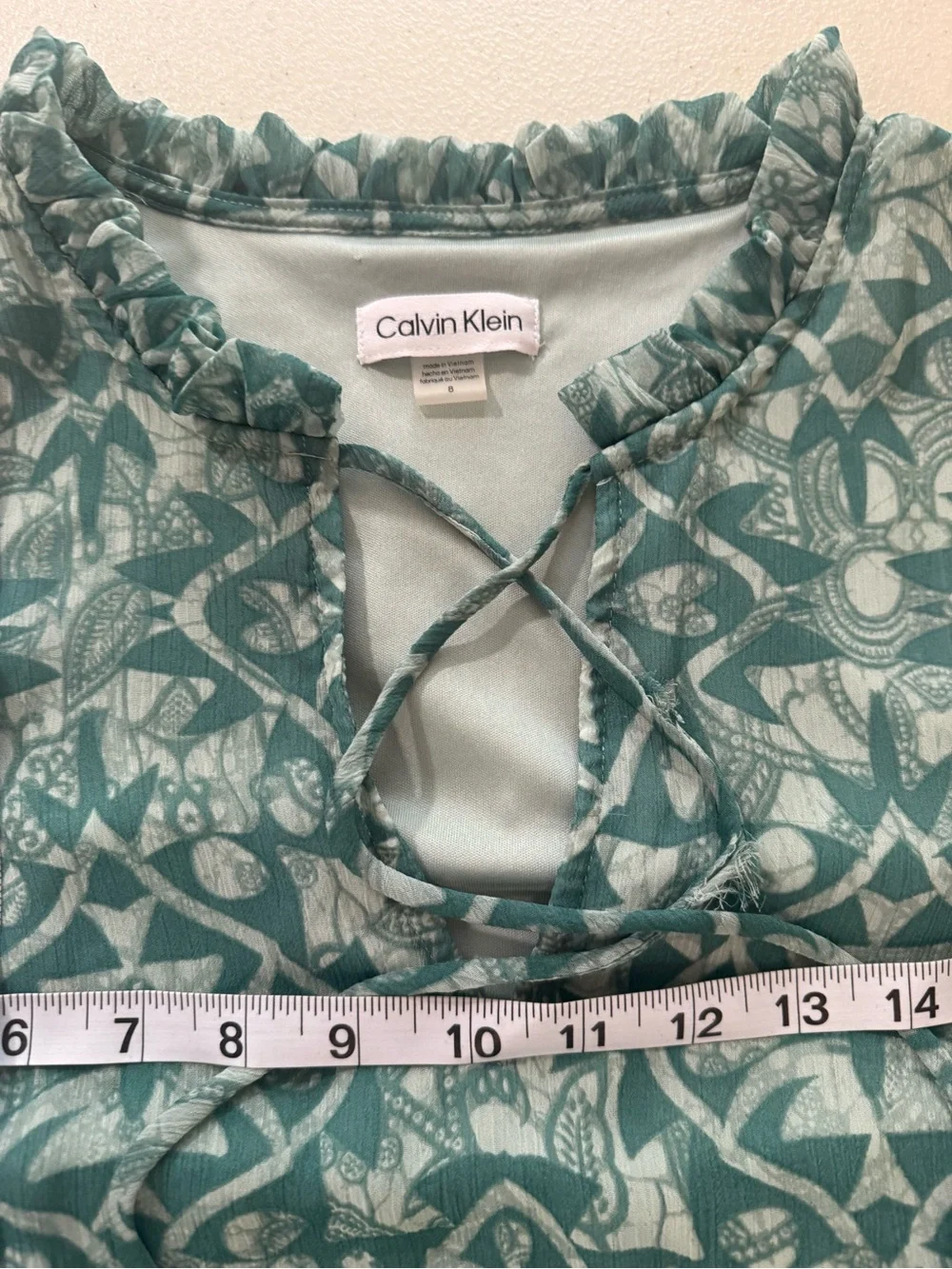 Calvin Klein Teal and White Printed Blouse - Picture 6 of 7